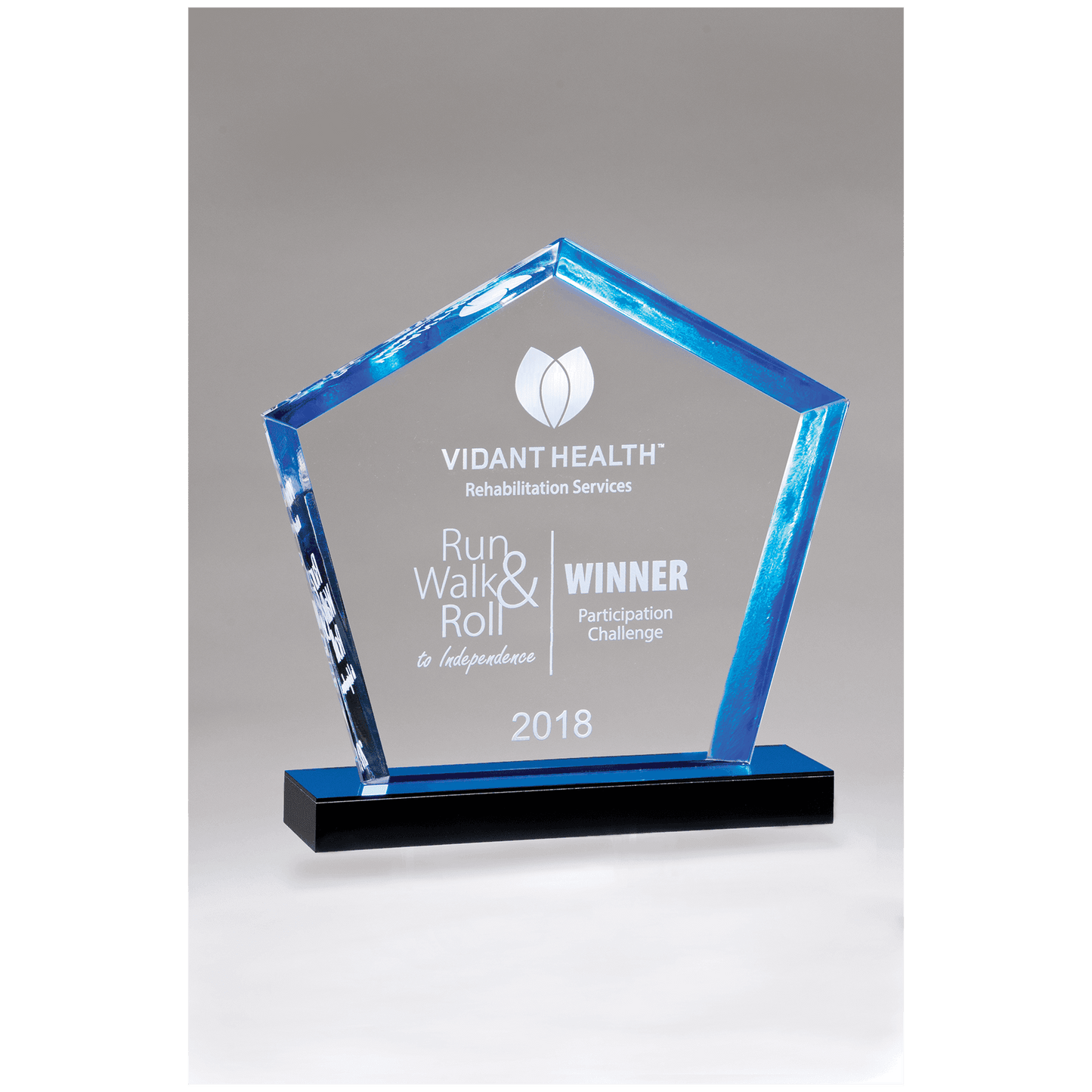 Clear Acrylic Award with Blue Mirrored Base