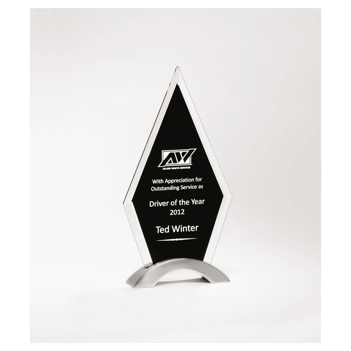 Glass with Black Printed Back and Silver Base Award