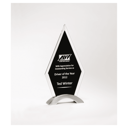 Glass with Black Printed Back and Silver Base Award