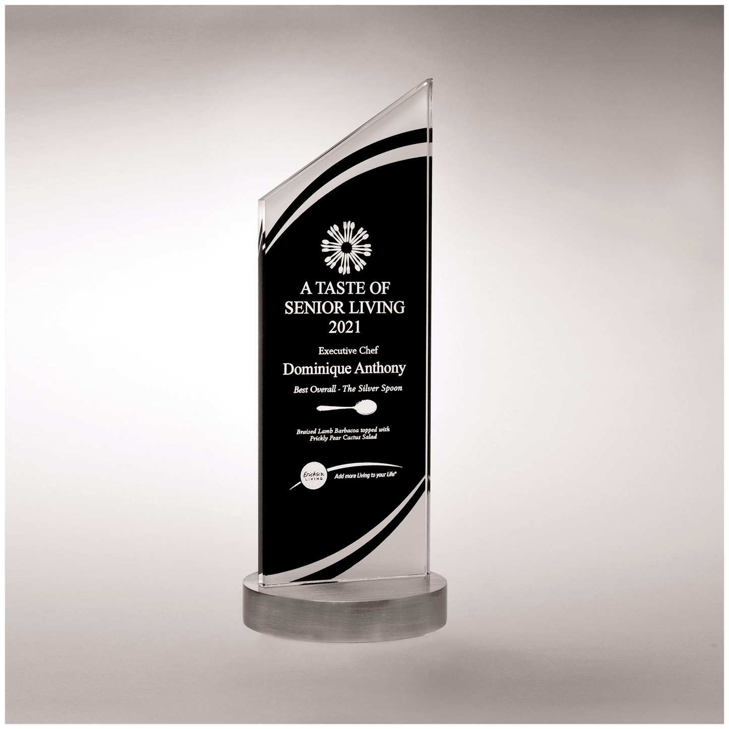 Zenith Black Silkscreened Glass Award on Silver Base