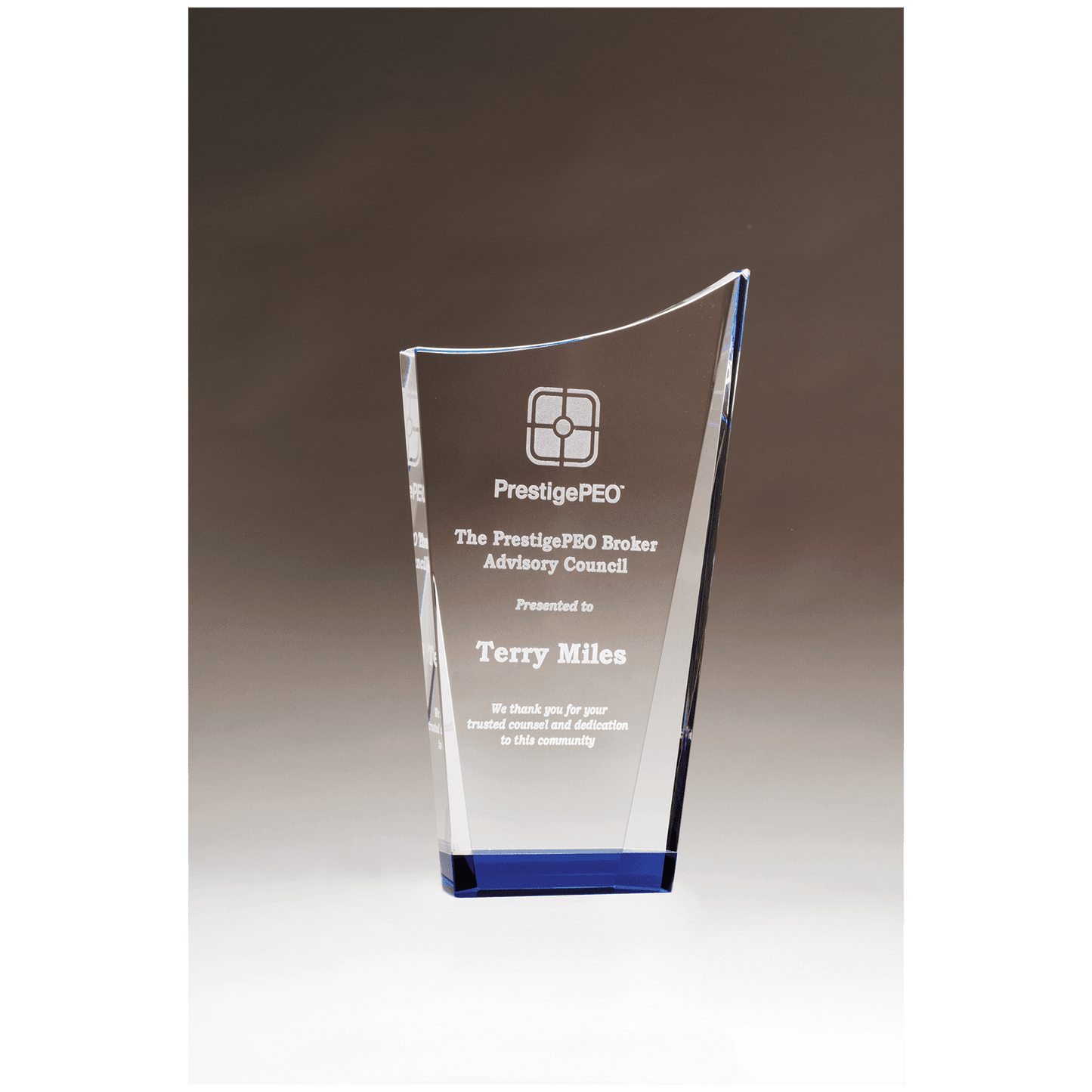 Contemporary Series Crystal with Blue Bottom Award